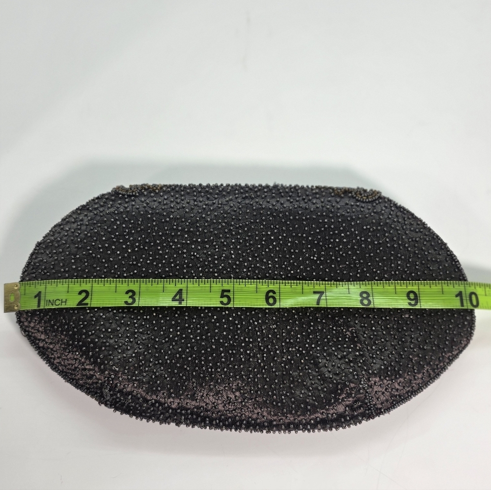 Vintage French Beaded Clutch Taupe Bronze Art Deco Evening Bag Micro Bead Floral - Picture 15 of 15
